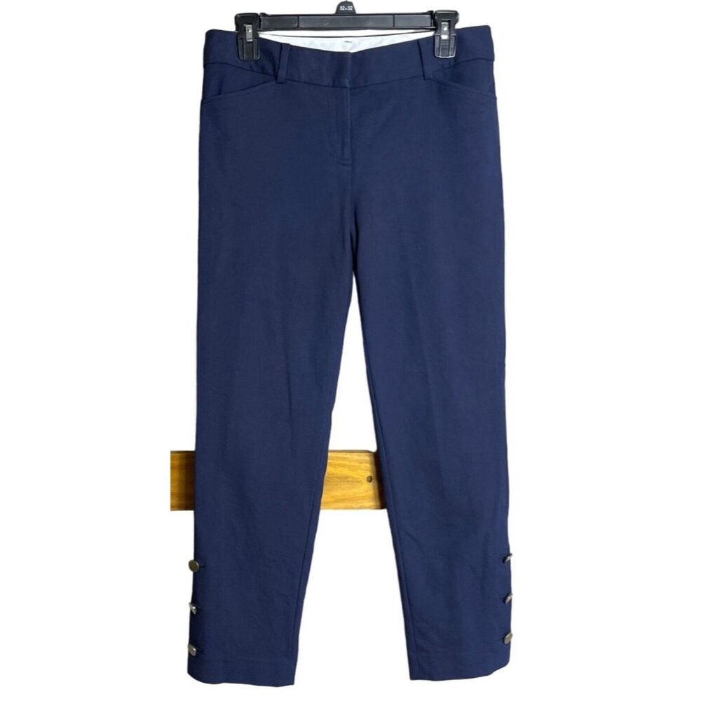 Womens Navy Slim Button-Hem Capris